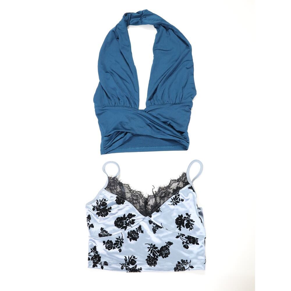 Cider XS Crop Top Bundle 2pc Lace Cami + Halter Top Y2K Going Out Vacation NWT